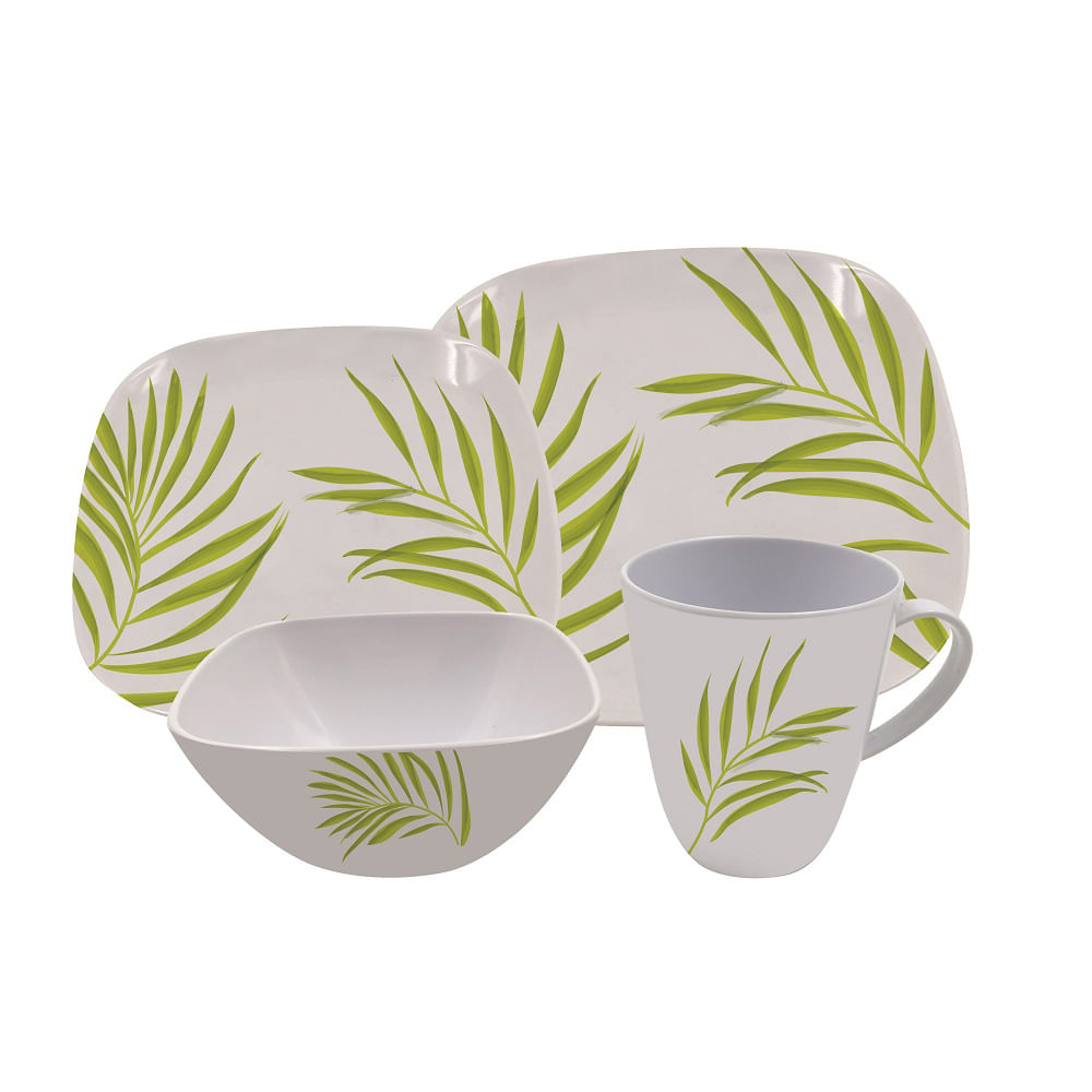 Vajilla Marbelle Green Branch 16 Pzas 4 Puestos en Melamina
