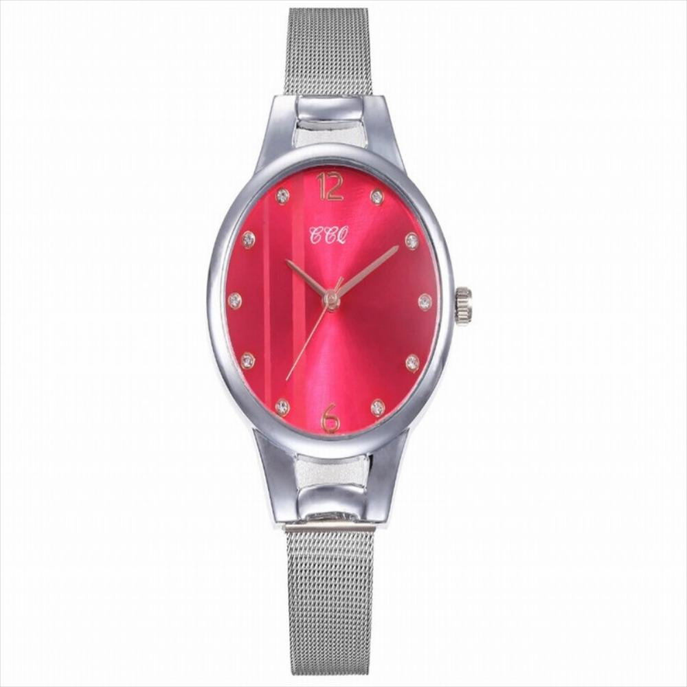Reloj plateado con tablero fucsia de doble linea img #1