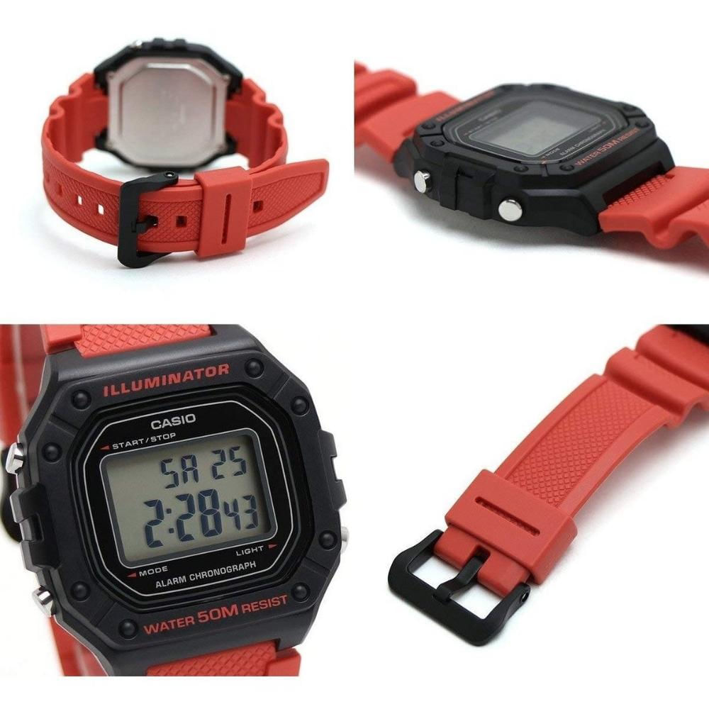 Reloj Casio Hombre Digital Modelo W-218H- 4B Rojo Original