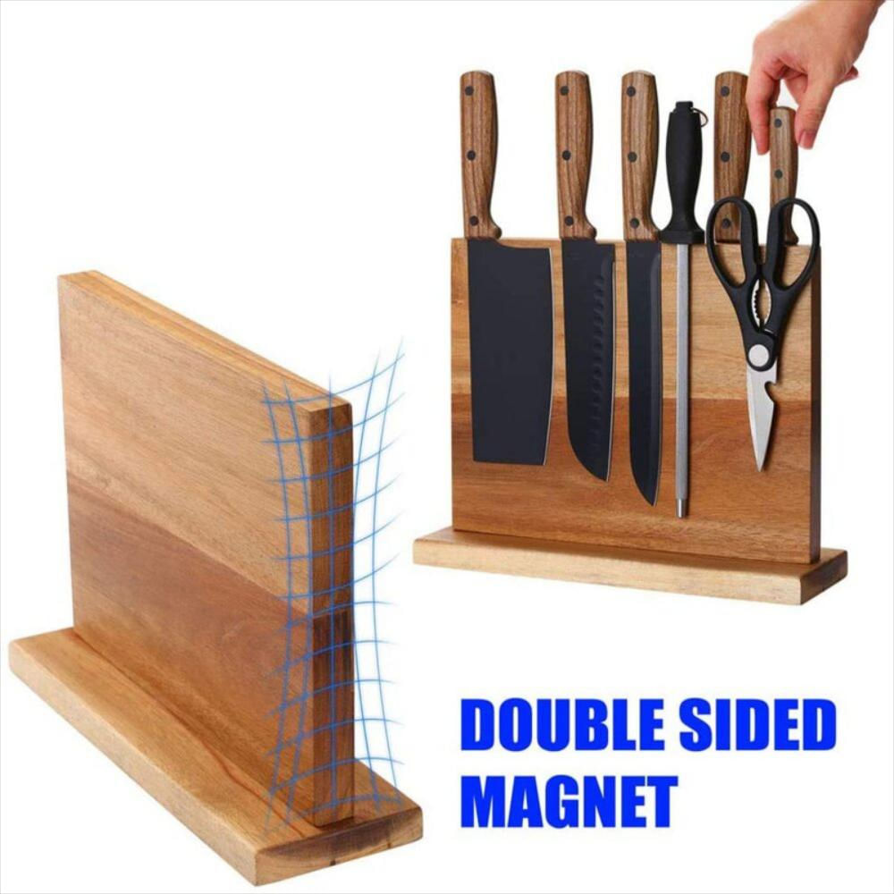 Soporte magnético para cuchillos de pared, 16.0 in, soporte magnético de  madera para cuchillos con imán de doble fila, barra de cuchillos, soporte