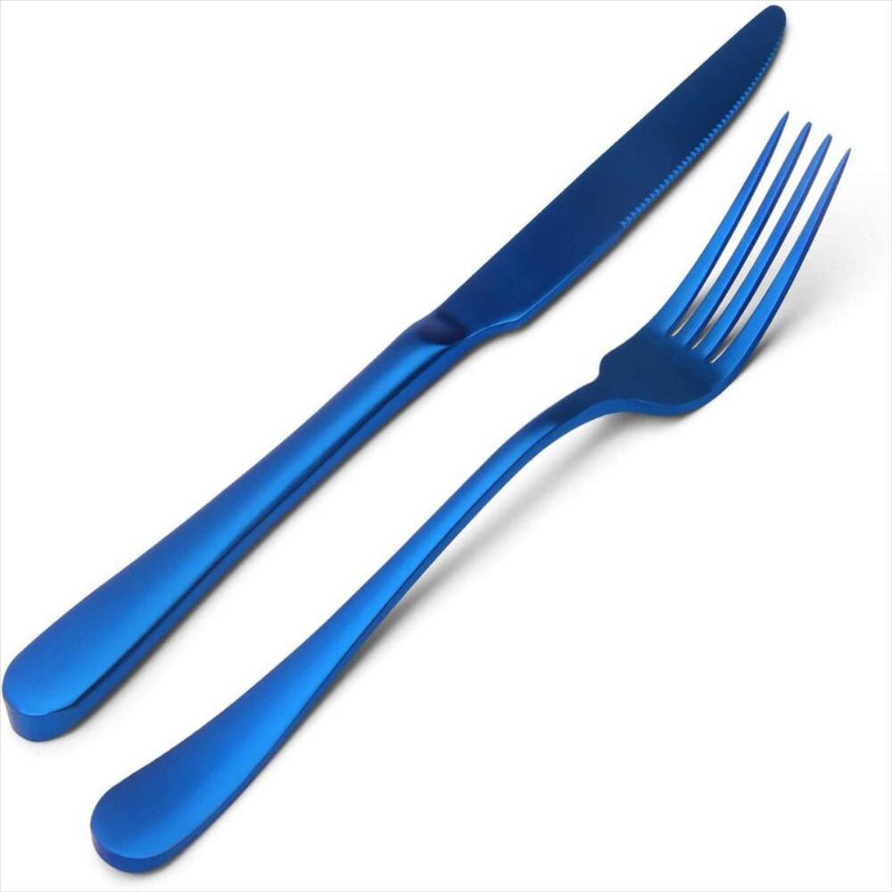  Juego de 24 tenedores azules de acero inoxidable de grado  alimenticio, tenedores de ensalada azules de 8 pulgadas, cubiertos para el  hogar, cocina o restaurante, se recomienda lavar a mano 