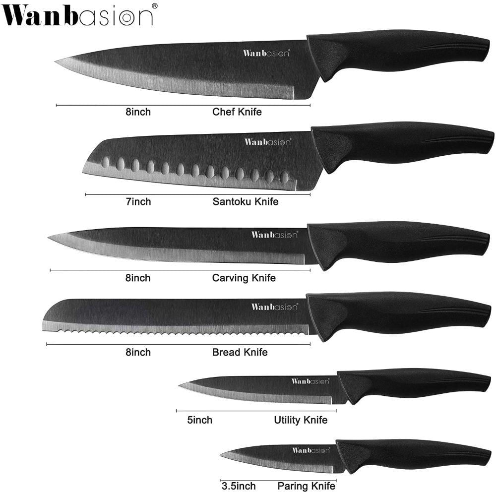 Juego De 6 Cuchillos Chapados En Titanio Negro Mate img #4