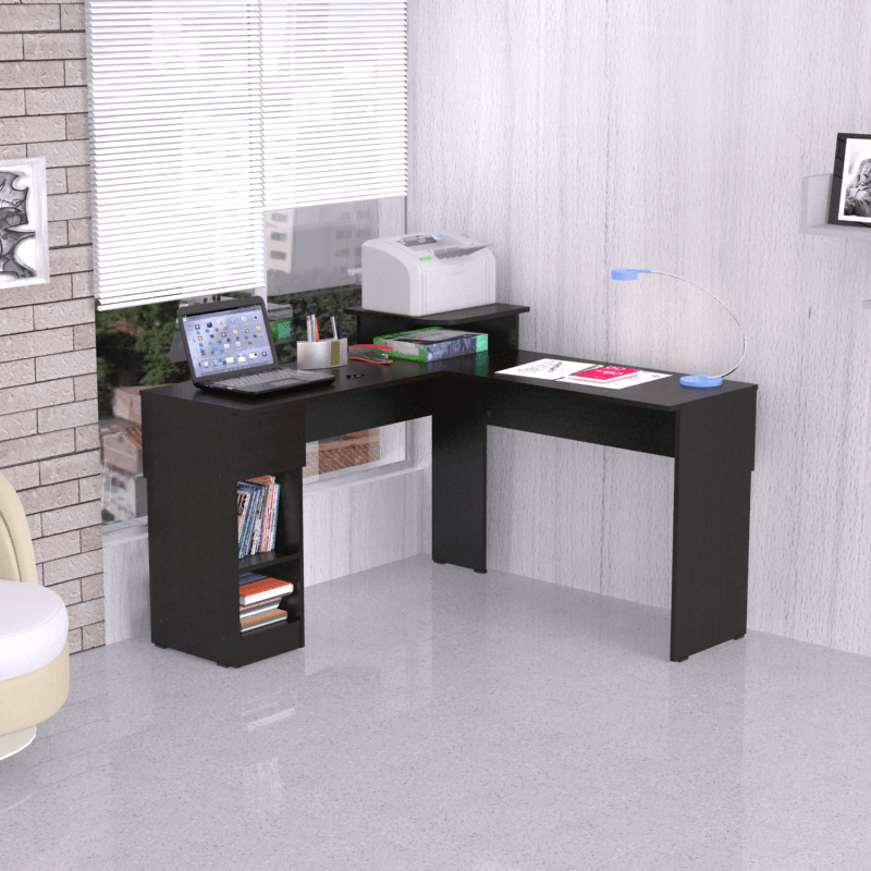 Escritorio en L con gaveta, compartimientos y base para impresora img #2