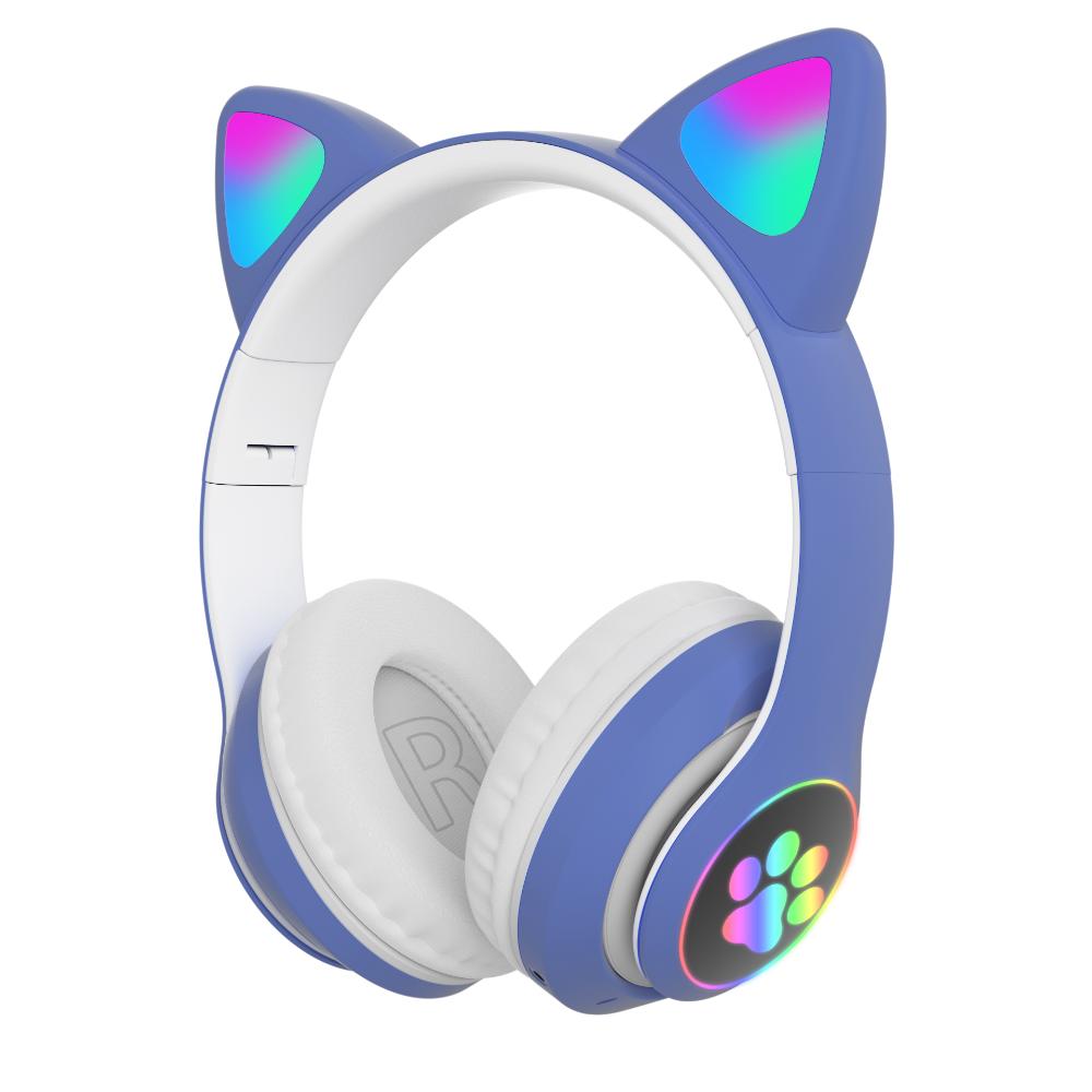 Audífonos diadema Gadgets and Fun Gato luces de colores bluetooth con  micrófono integrado color Azul