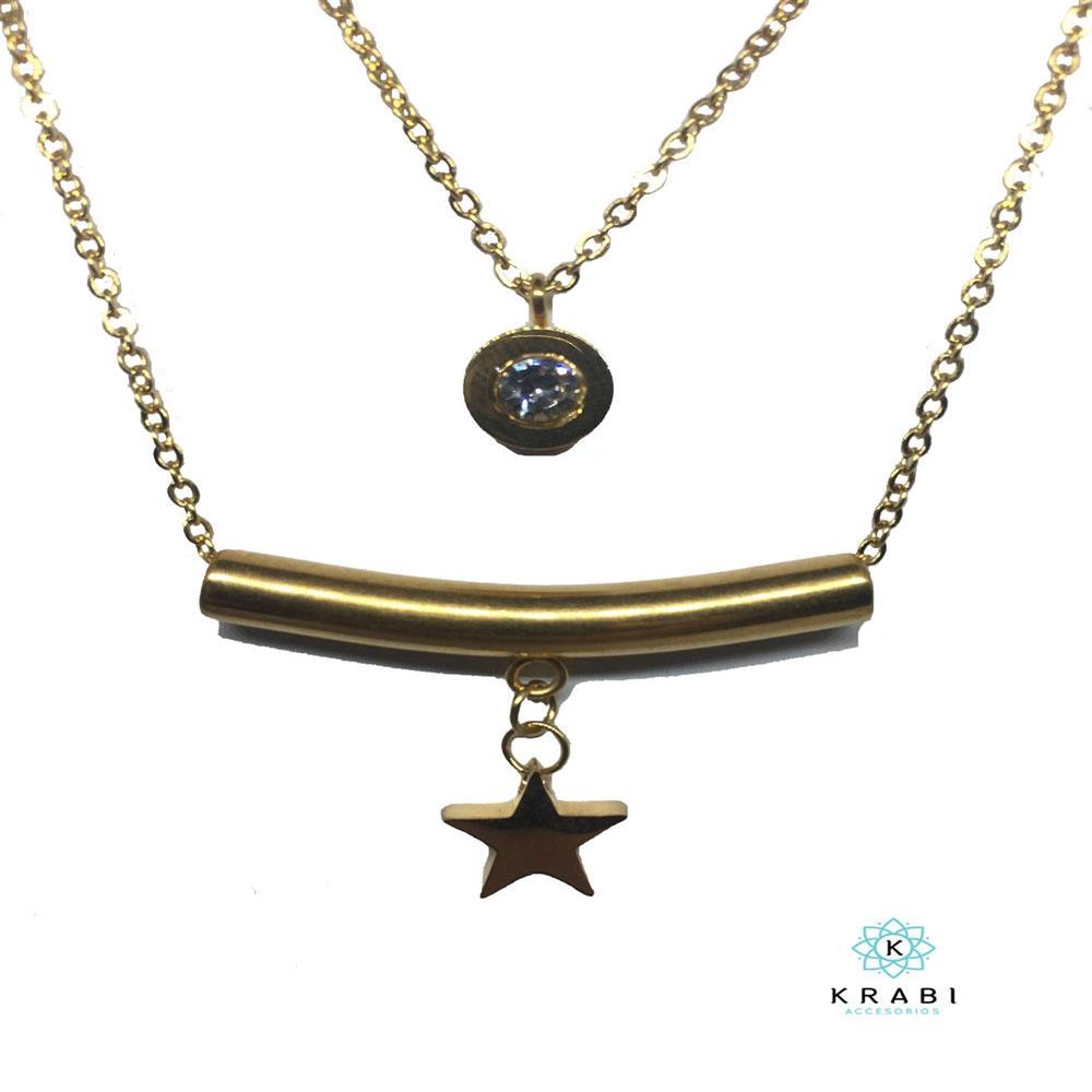 Set Krabi Hanging Star Dorado De Cadena Y Aretes img #1