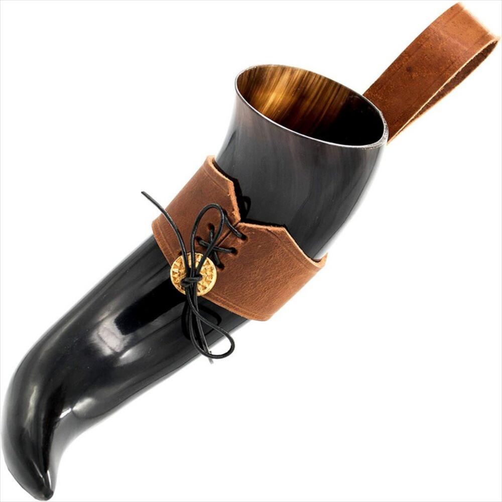 Taza De Vino Vikingo Con Soporte De Piel Auténtica img #2