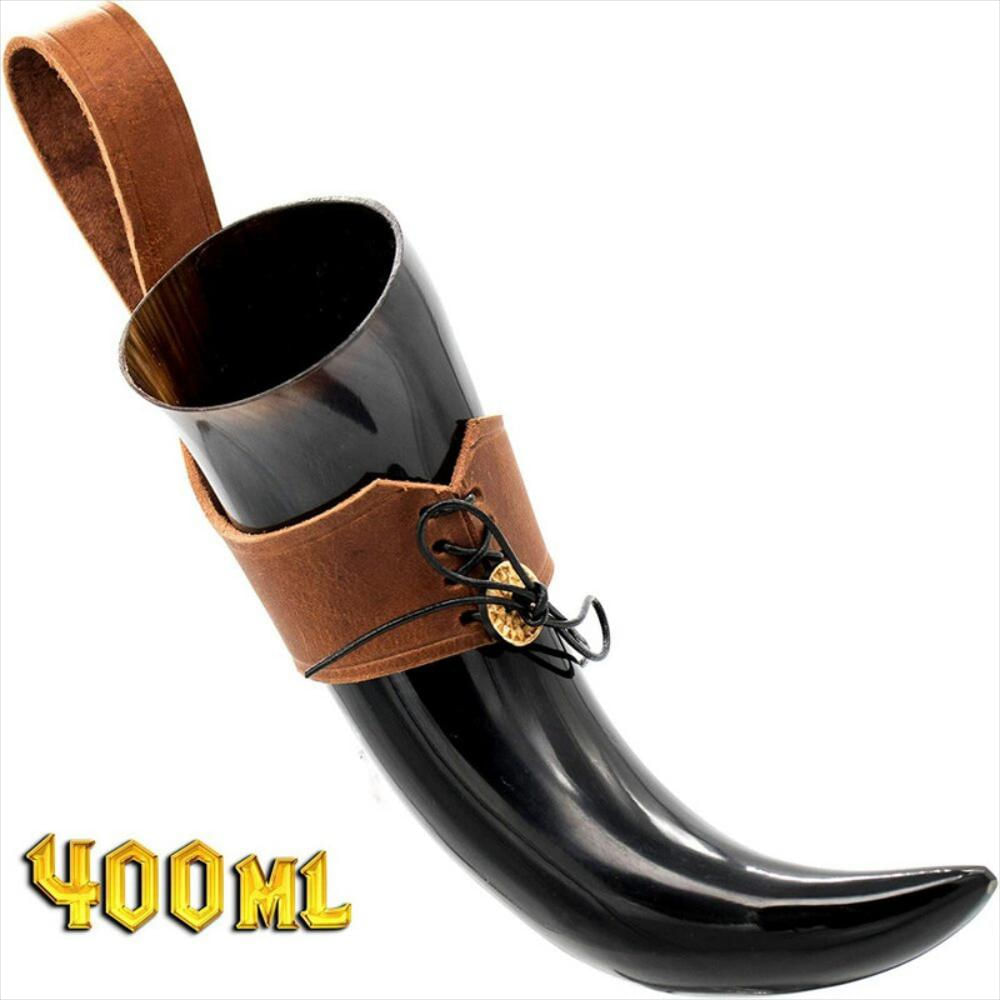 Taza De Vino Vikingo Con Soporte De Piel Auténtica img #3