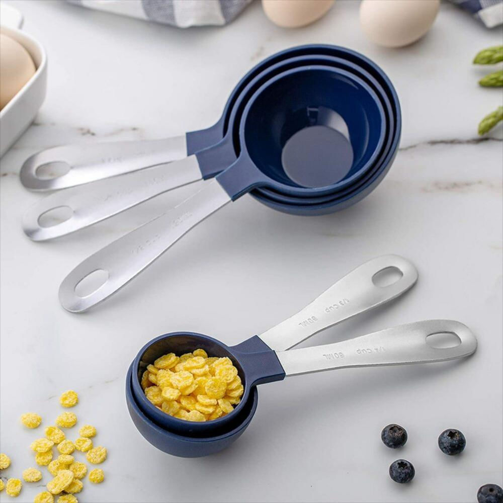 Juego De 12 Tazas Y Cuchara Medidora Asas De Acero Inoxidable img #2