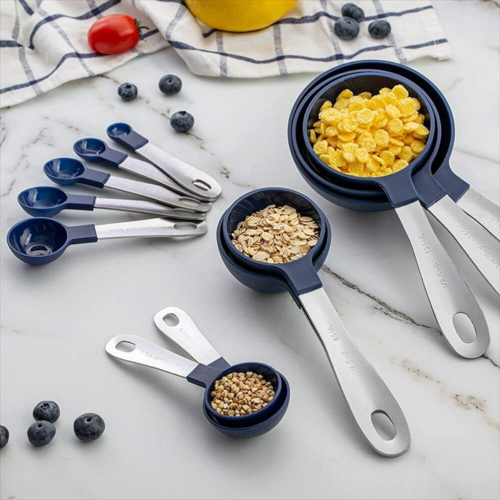 Juego De 12 Tazas Y Cuchara Medidora Asas De Acero Inoxidable img #4