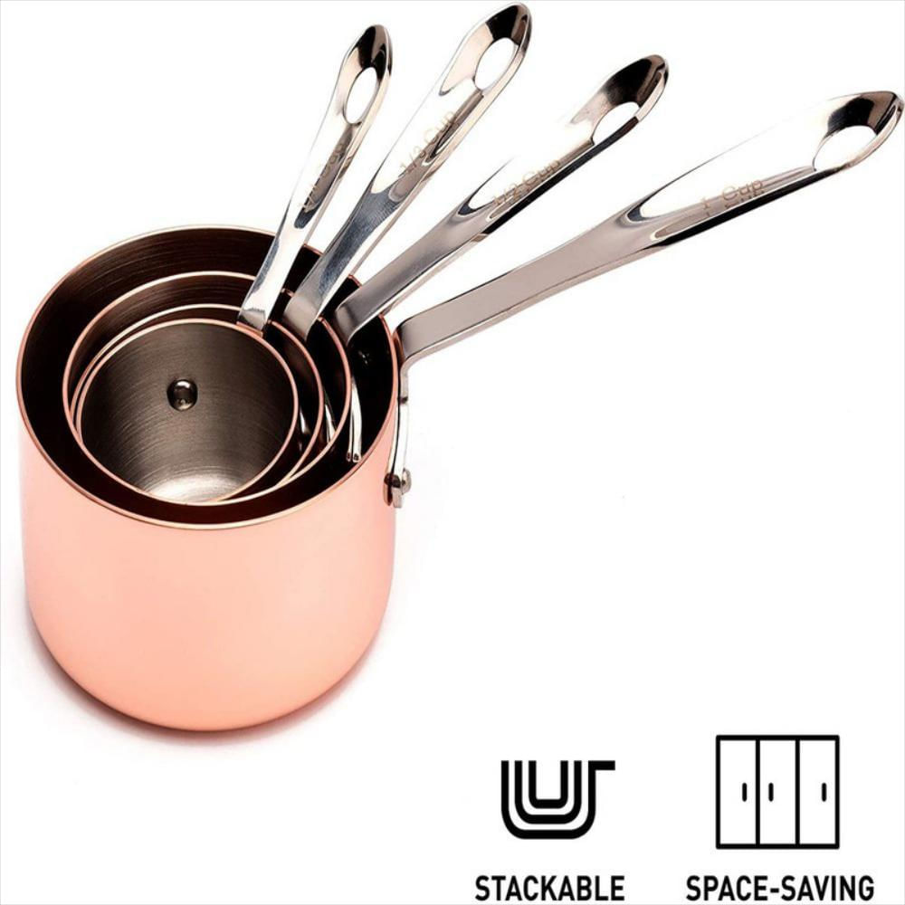 Juego De 4 Tazas Medidoras De Acero Inoxidable Chapado En Cobre img #3