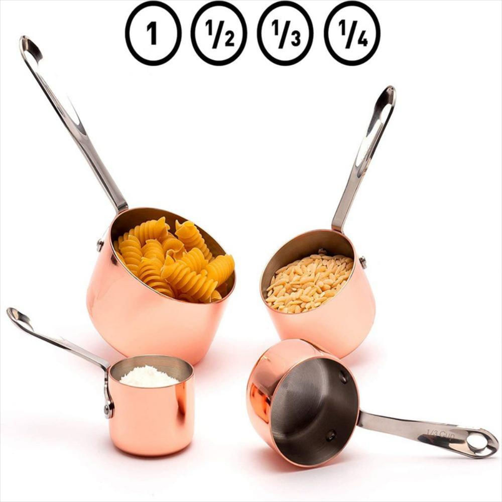 Juego De 4 Tazas Medidoras De Acero Inoxidable Chapado En Cobre img #4