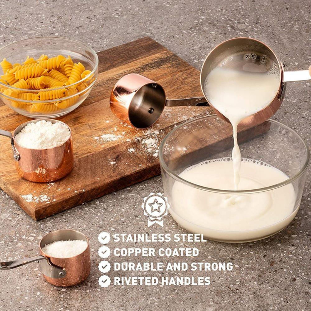 Juego De 4 Tazas Medidoras De Acero Inoxidable Chapado En Cobre img #5