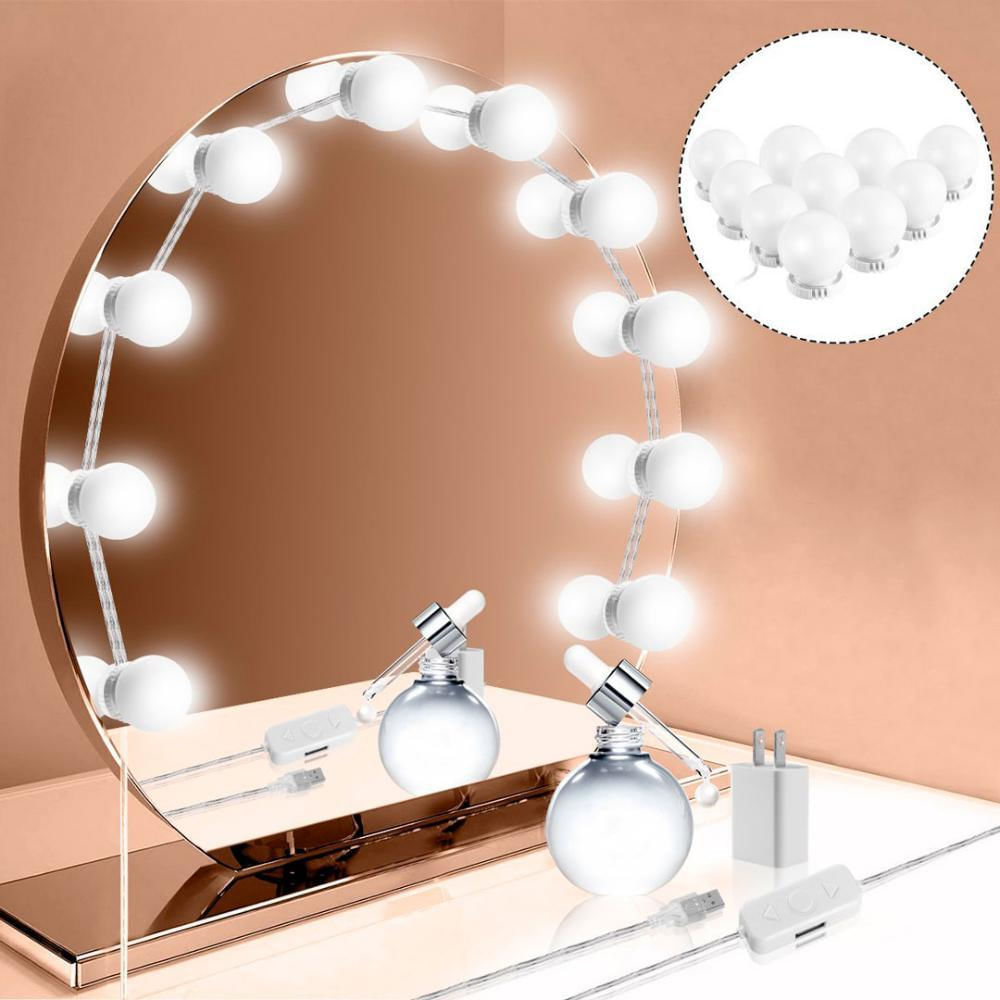  Luces de maquillaje para espejo, luces pequeñas para tocador,  luces de espejo de tocador con 3 colores/10 brillo/5 bombillas, para baño/ espejo de vestidor/espejo de longitud completa/regalo de Navidad :  Herramientas y