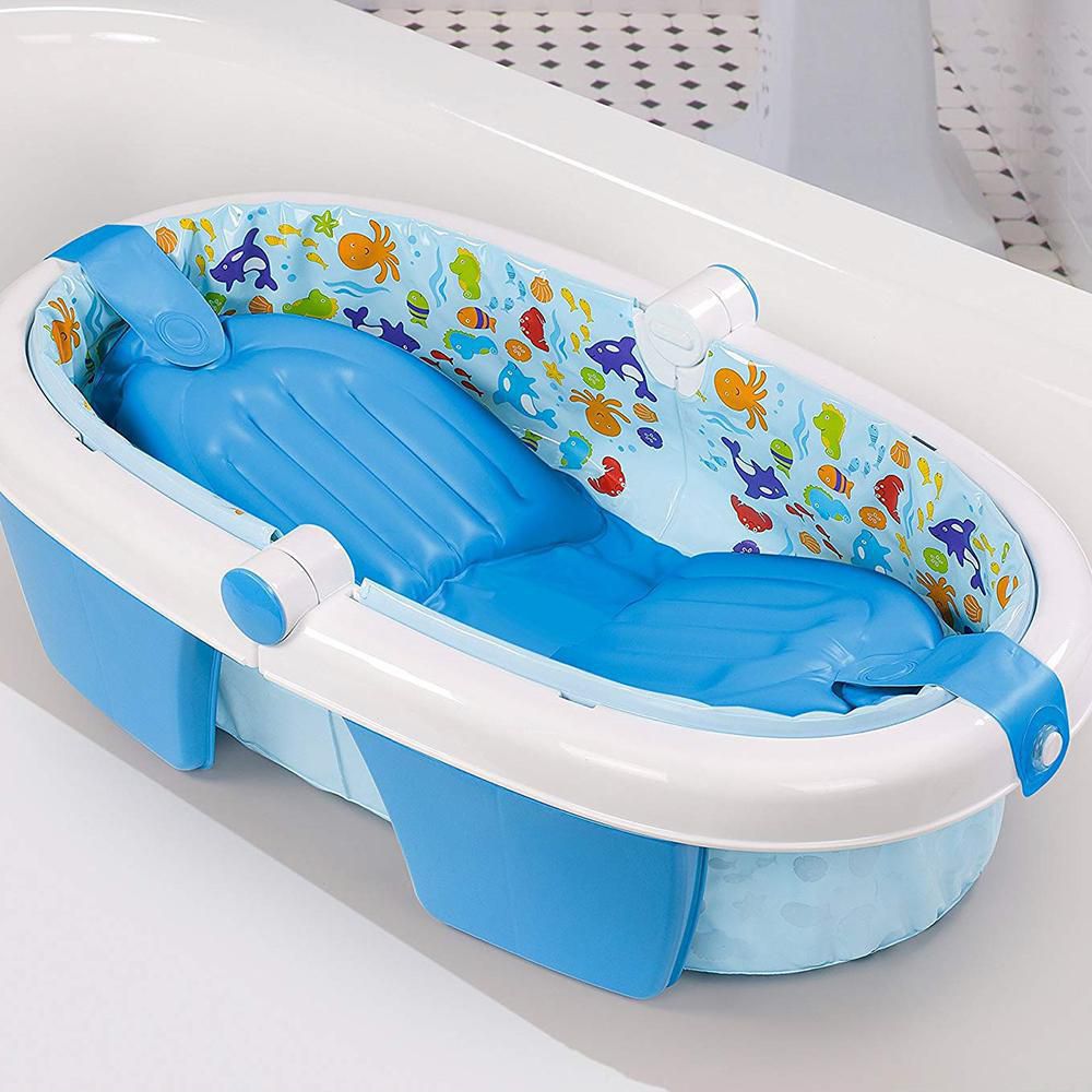 Nuby Cuna de baño antideslizante para bebé con bandeja de goteo  incorporada de doble uso (en bañera y encimera), color aguamarina : Bebés