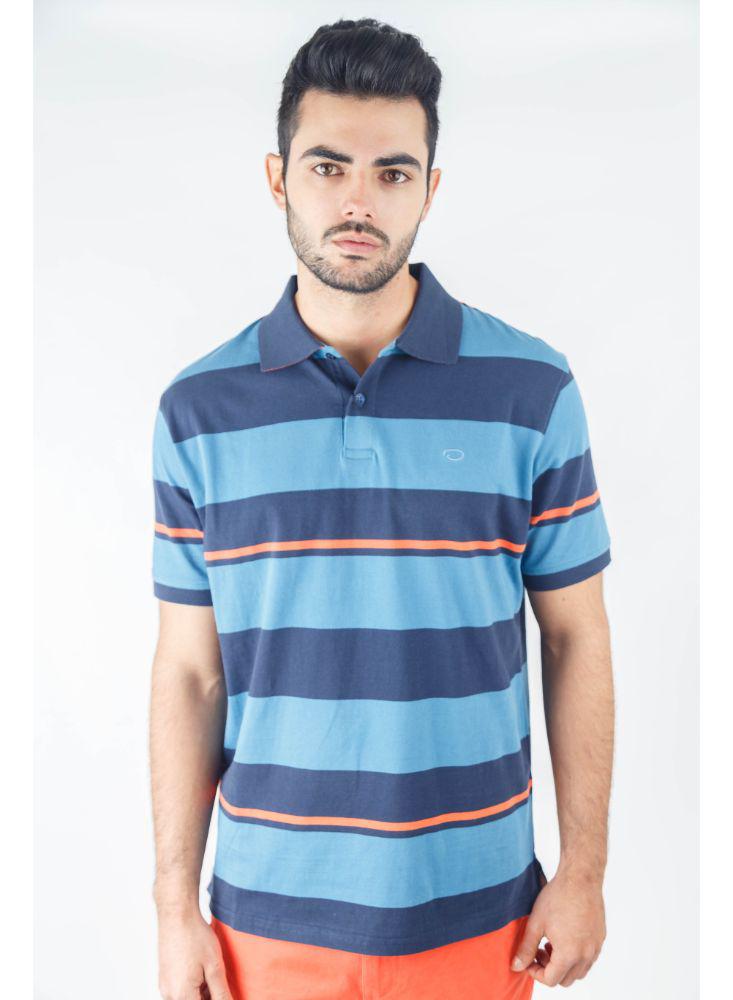 Camisa Polo Manga Corta Azul Con Franjas img #2