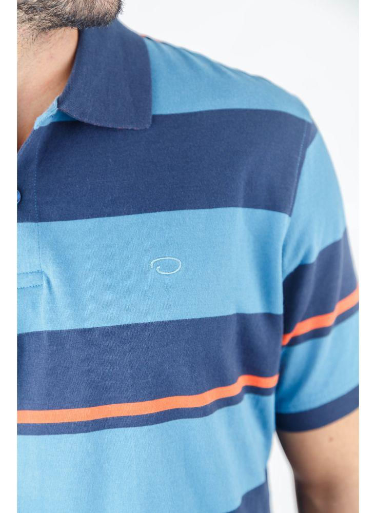 Camisa Polo Manga Corta Azul Con Franjas img #4