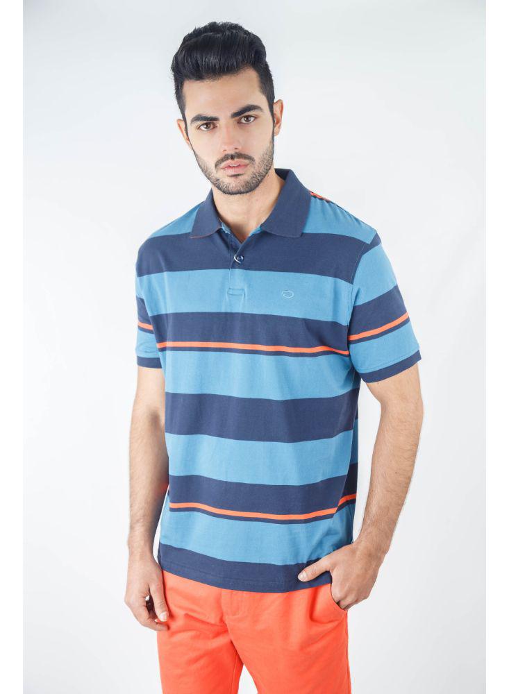Camisa Polo Manga Corta Azul Con Franjas img #1
