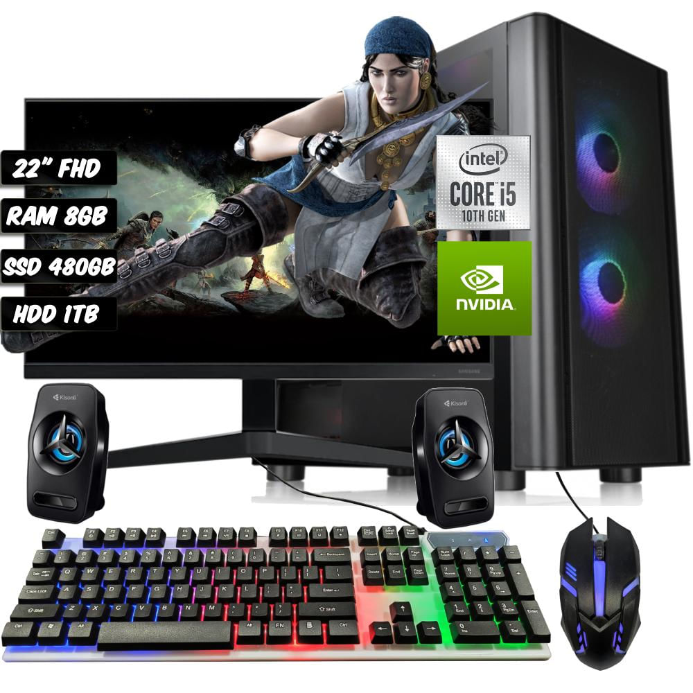 Computador Torre Gamer Thermaltake Intel Core I5 10400 Ssd 480Gb Hdd 1Tb Ram 8Gb Gt710 2Gb + Mon22 + Perifericos Usb img #1