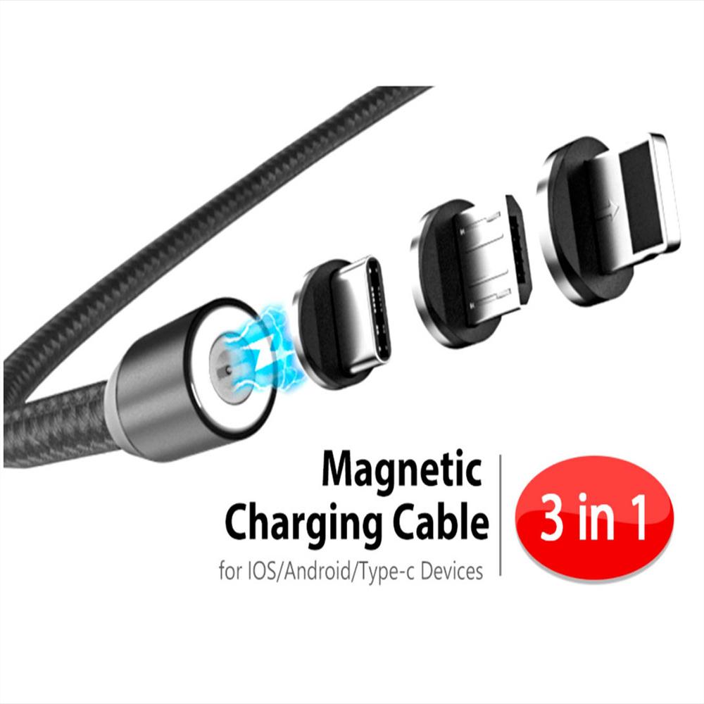  Cable de carga magnético de 3.3 pies, cargador magnético 3 en  1, cargador universal QC 3.0 de carga rápida, cable USB trenzado de nailon  trenzado, cargador de teléfono magnético para dispositivos