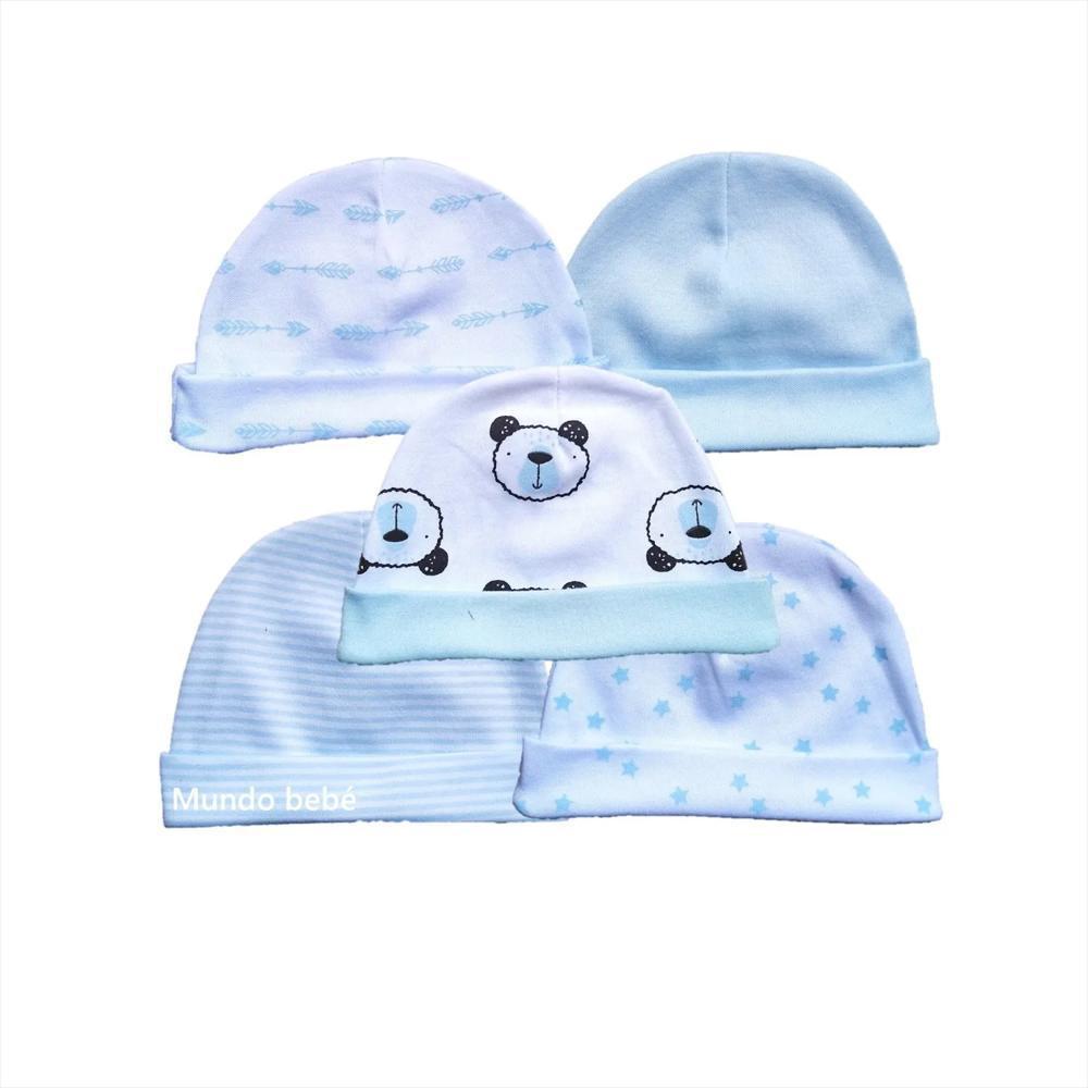 Gorros Gorritos Para Bebe X5 Juego Set Azul