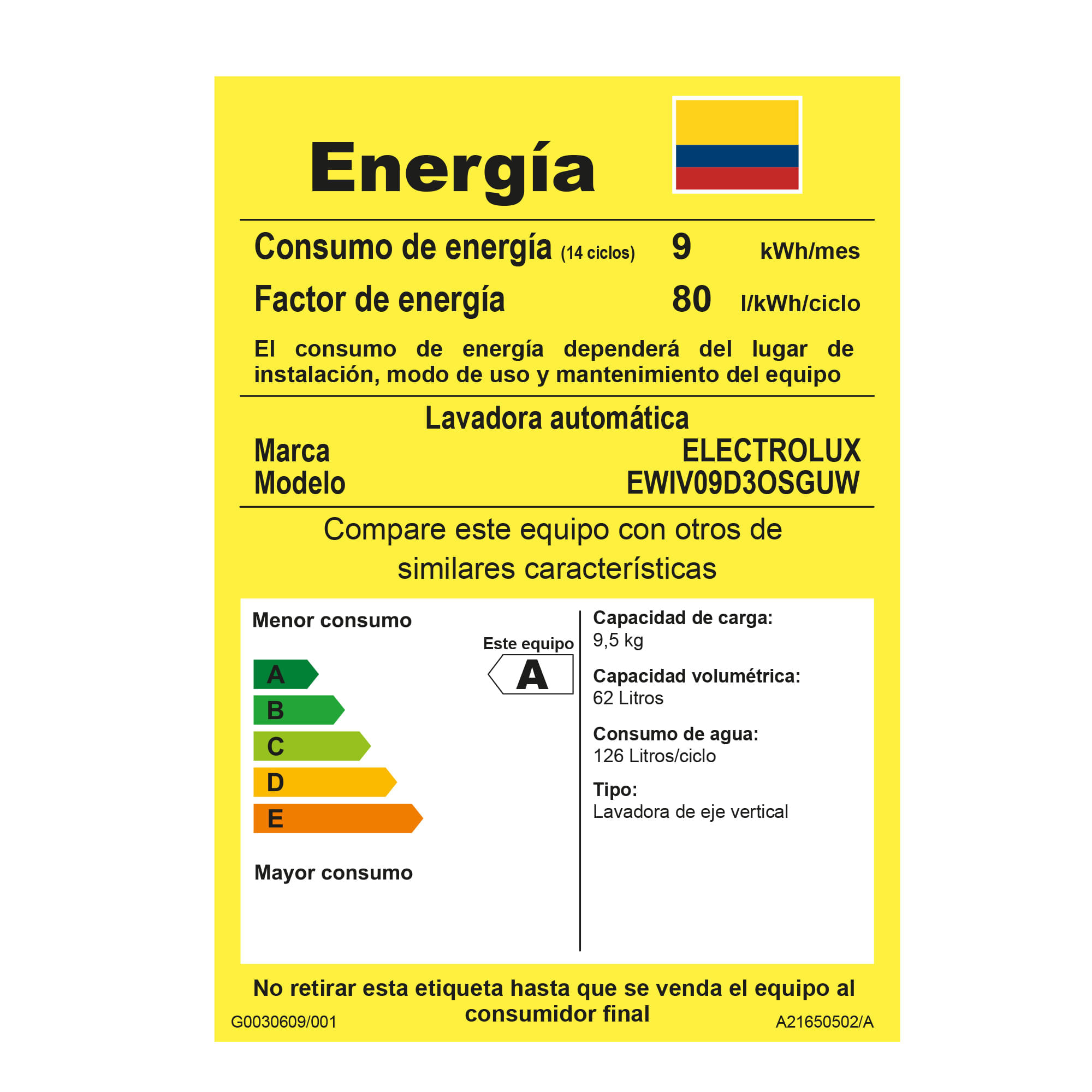 Lavadora automática Carga Superior 9.5kg Eco Fuzzy Electrolux EWIV09D3OSGUW Blanca img #5