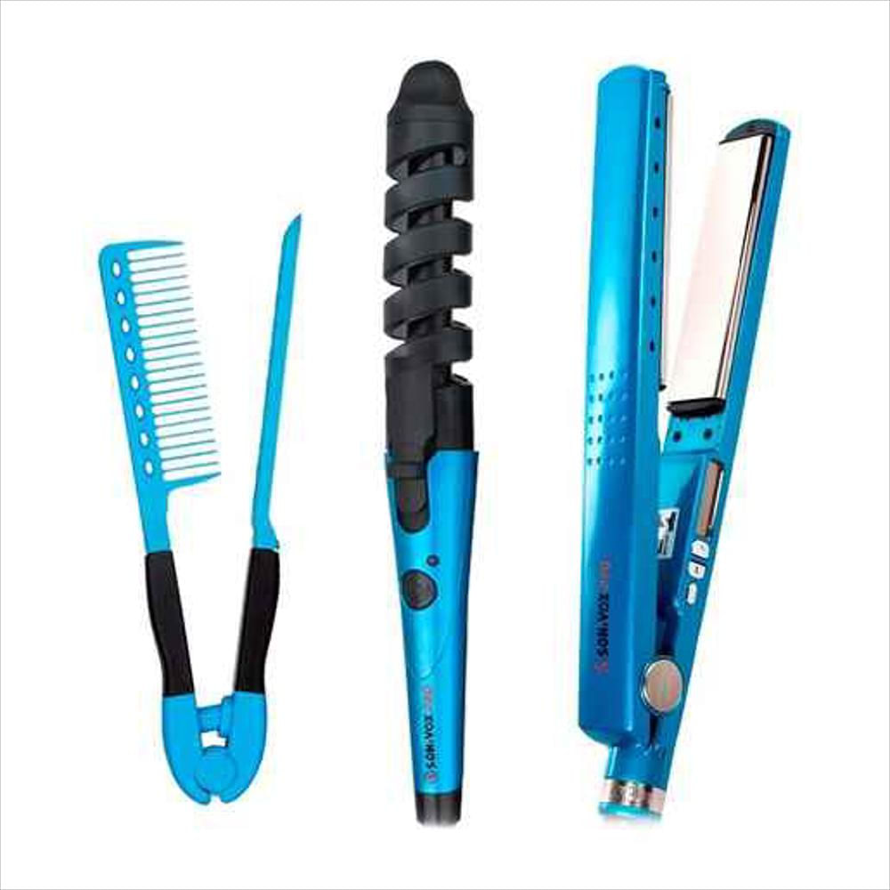 Plancha Para El Cabello Nano Titanium + Rizador + Cepillo