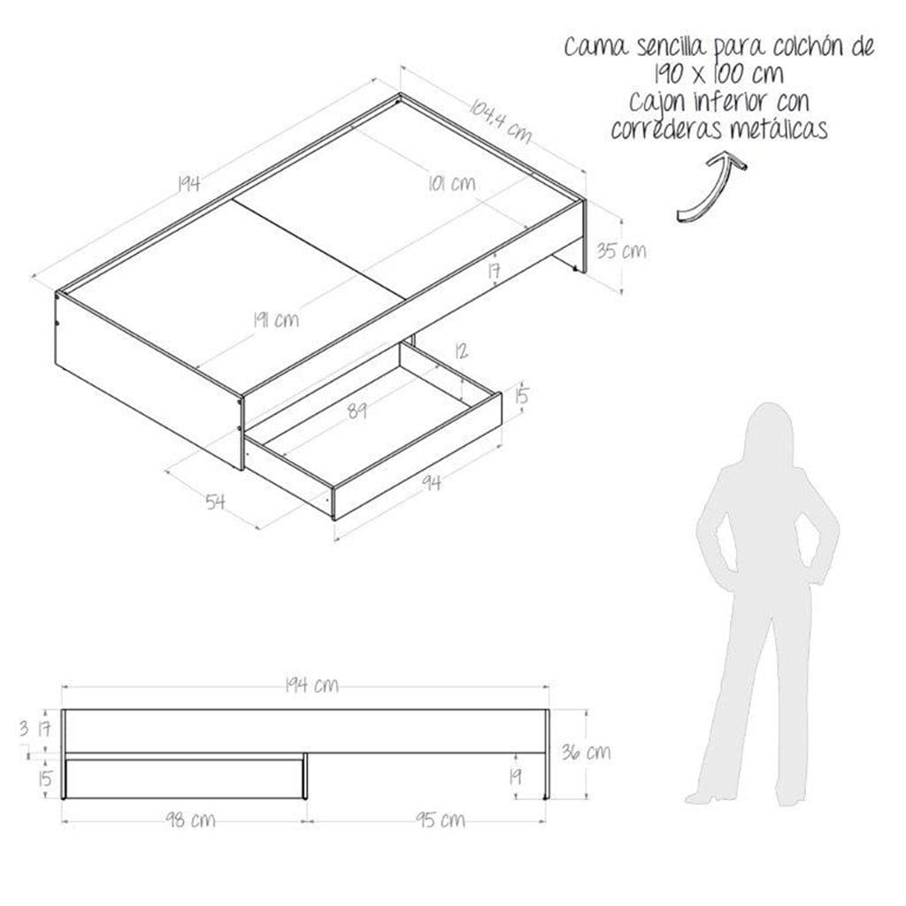 Combo Cama Sencilla (100Cm) + Mesa De Noche Toscana img #4