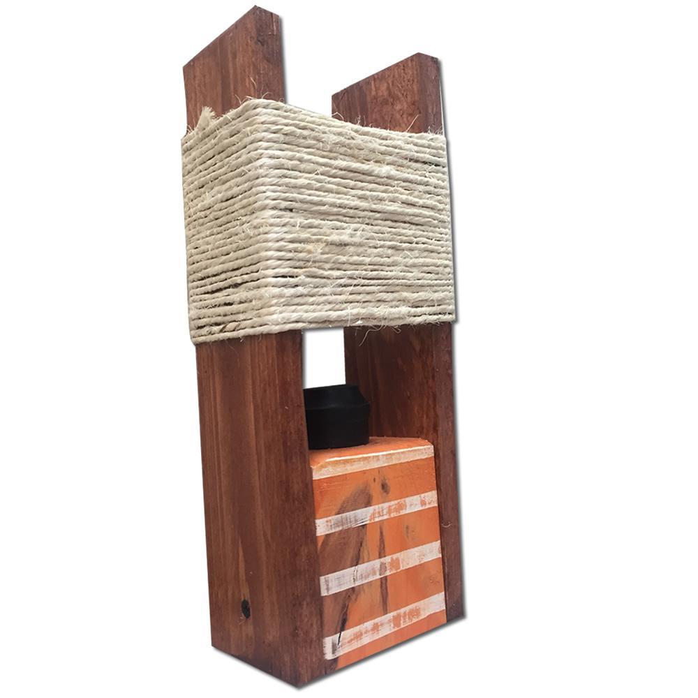 Lampara De Mesa Vintage En Madera Naranja Con Blanco