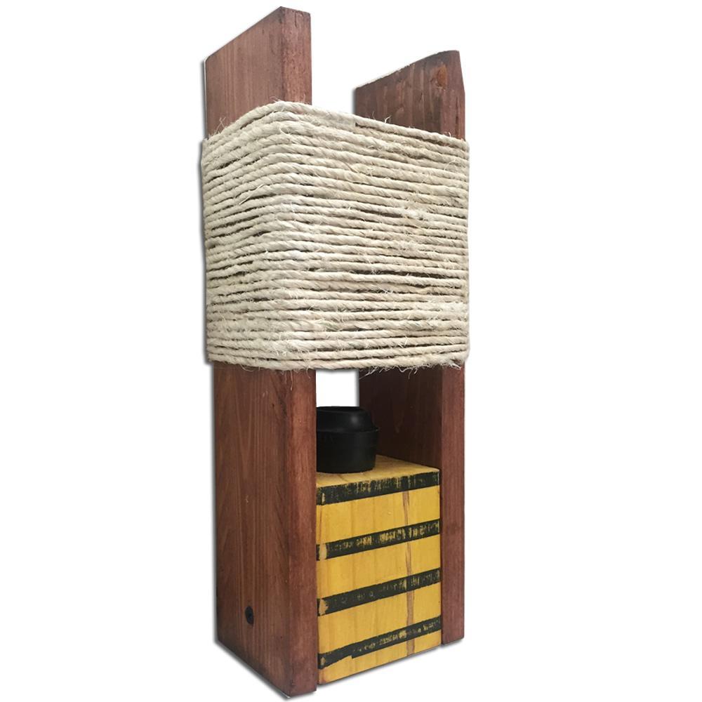 Lampara De Mesa Vintage En Madera Amarilla Con Negro