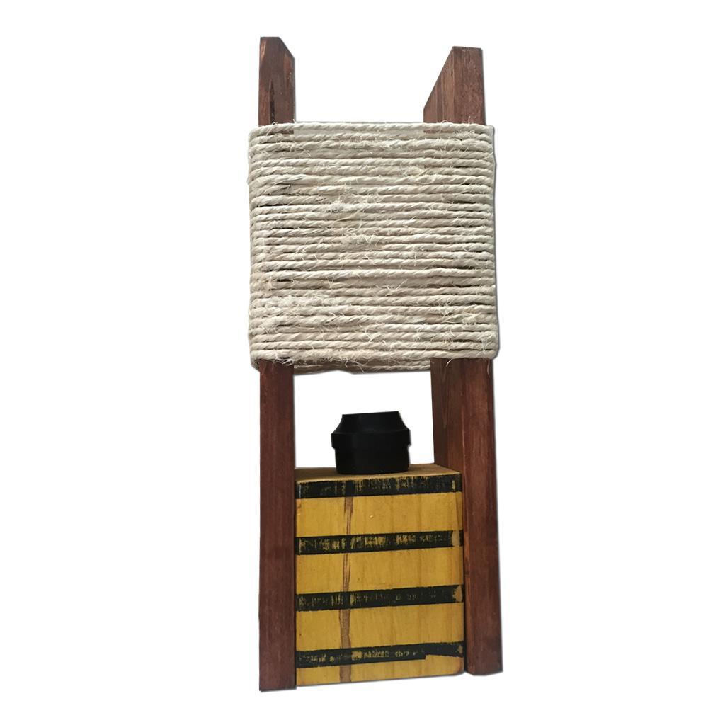 Lampara De Mesa Vintage En Madera Amarilla Con Negro img #2