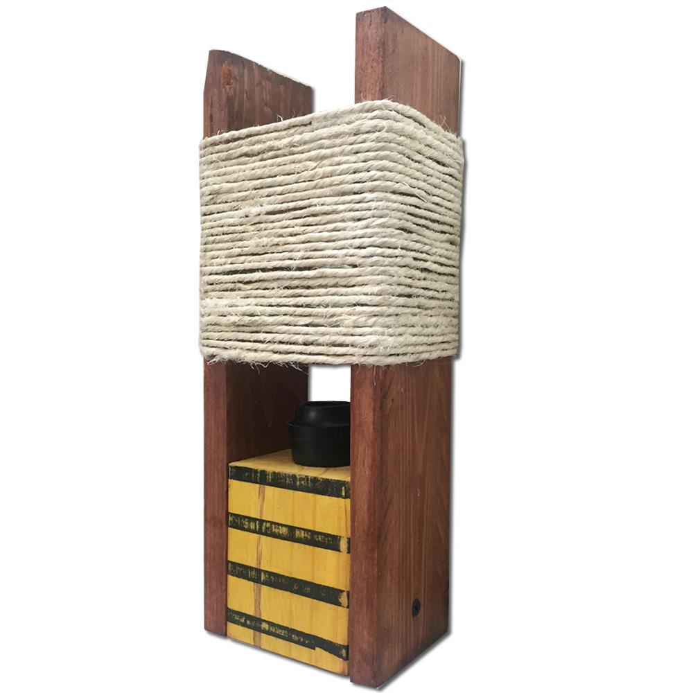 Lampara De Mesa Vintage En Madera Amarilla Con Negro img #3
