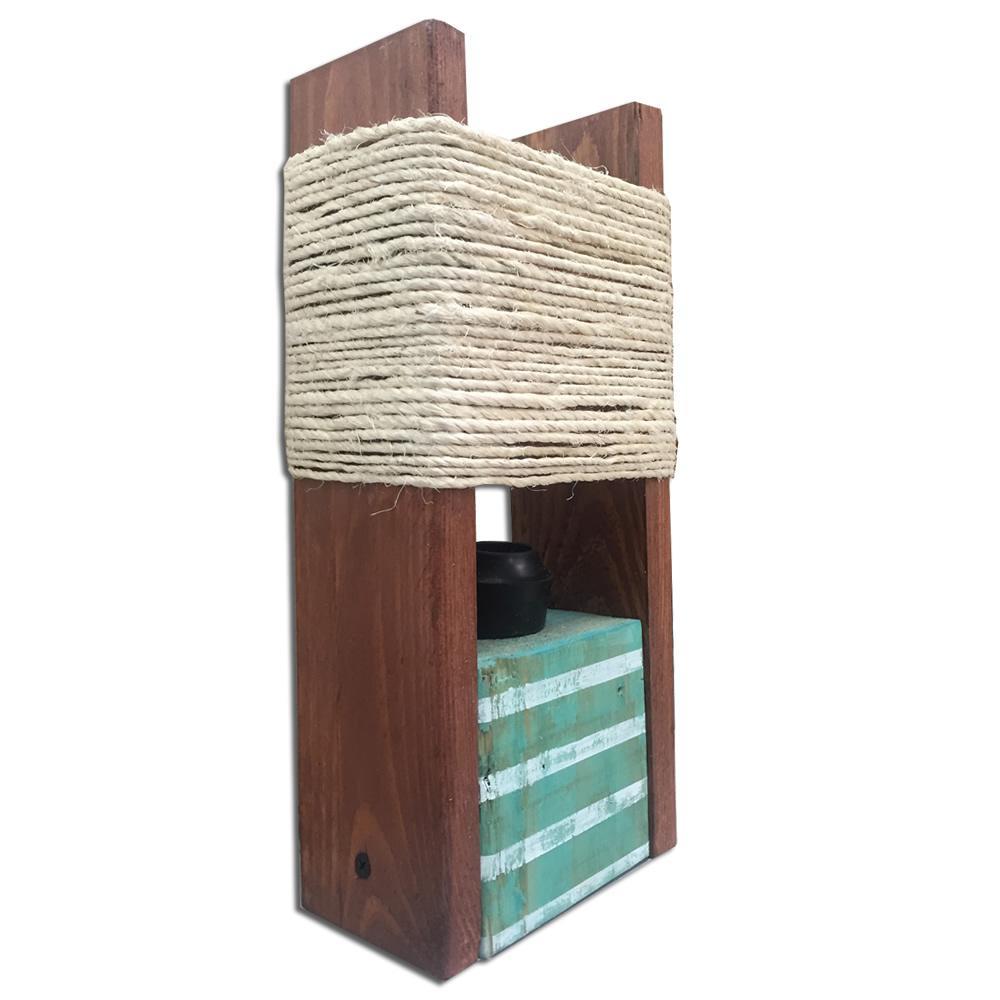 Lampara De Mesa Vintage En Madera Azul Con Blanco