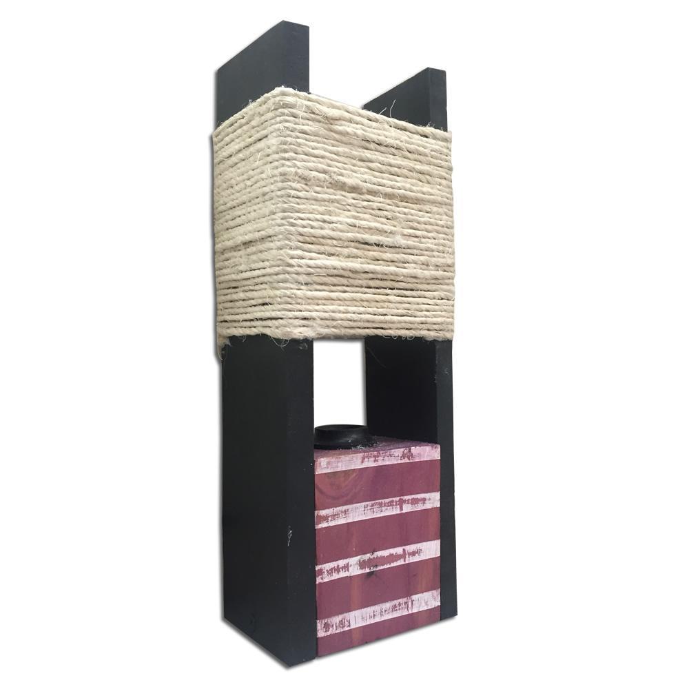 Lampara De Mesa Vintage En Madera Morada Con Negro