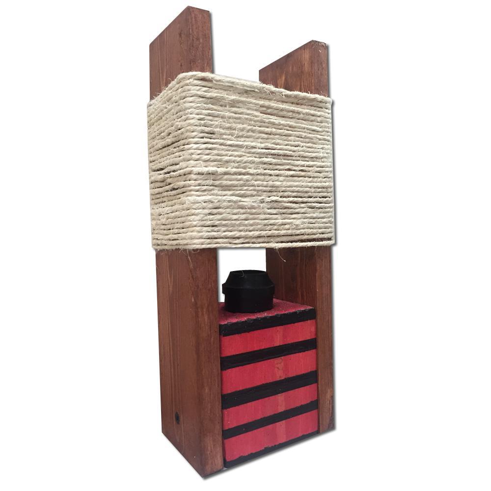 Lampara De Mesa Vintage En Madera Roja Con Negro