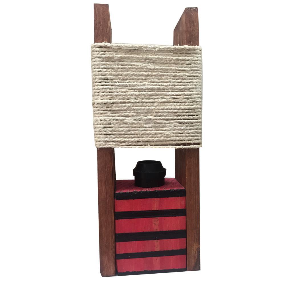 Lampara De Mesa Vintage En Madera Roja Con Negro img #2