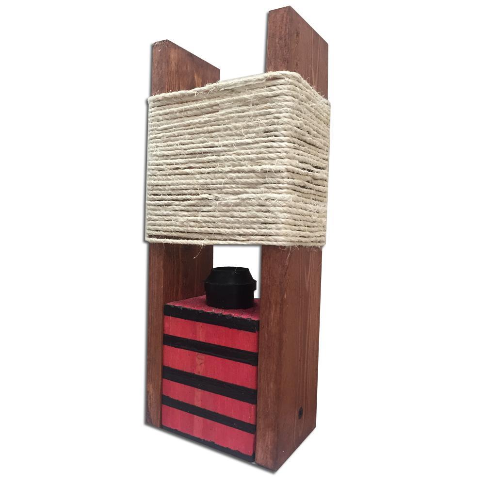 Lampara De Mesa Vintage En Madera Roja Con Negro img #3