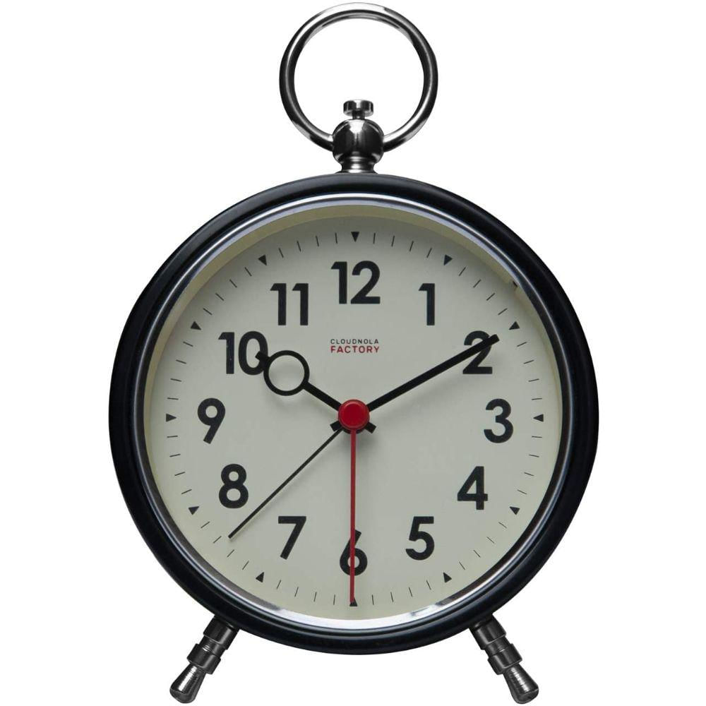 Reloj Despertador De Metal Blanco Y Negro Con Luz Led img #1