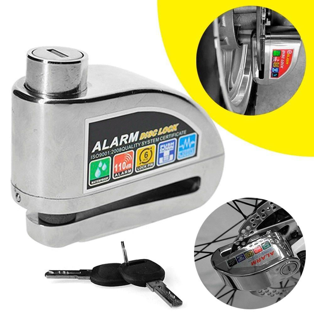 Candado de disco de alarma antirrobo para motocicleta Candado de disco con  alarma de 110 dB 2 botones Cable antirrobo de 1,5 m 1 bolsa Candado de  disco de alarma para moto/bicicleta/scooter (